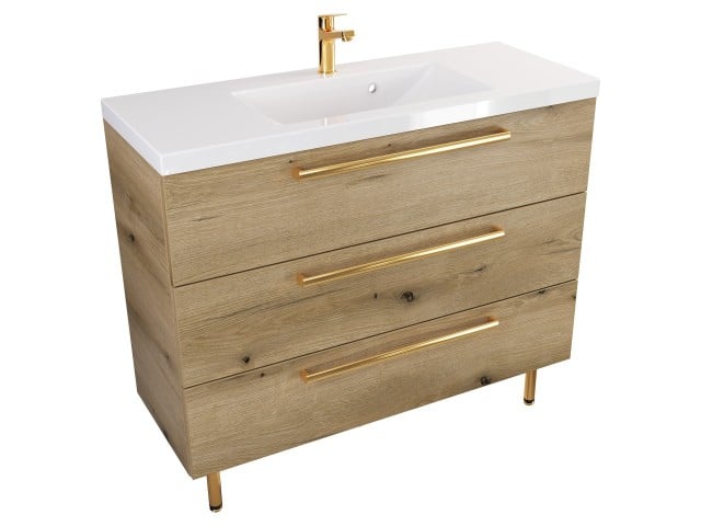 Szafka Stojąca Z Umywalką ATHD 100 cm - Dąb Evoke Coast Mat - Uchwyty Złote Polerowane Szafka Stojąca Z Umywalką ATHD 100 cm - Dąb Evoke Coast Mat - Uchwyty Złote Polerowane