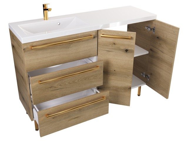 Szafka Stojąca Z Umywalką ATHD 120 cm SD Lewa - Dąb Evoke Coast Mat - Uchwyty Złote Polerowane