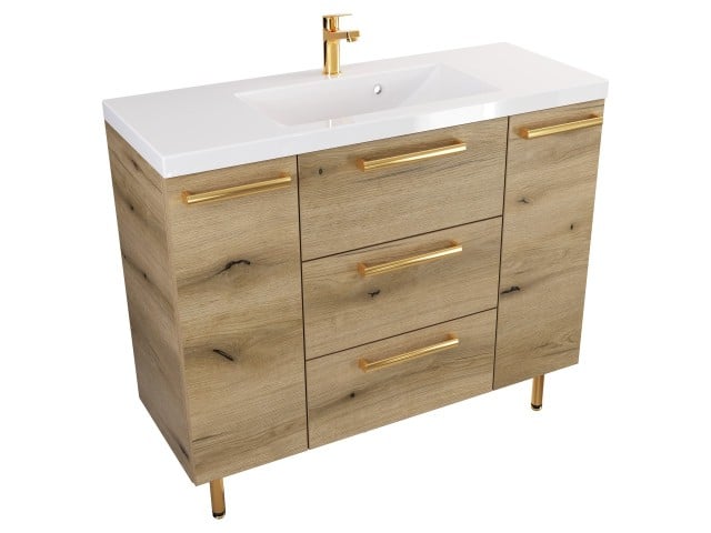 Szafka Stojąca Z Umywalką ATHD 100 cm D - Dąb Evoke Coast Mat - Uchwyty Złote Polerowane Szafka Stojąca Z Umywalką ATHD 100 cm D - Dąb Evoke Coast Mat - Uchwyty Złote Polerowane