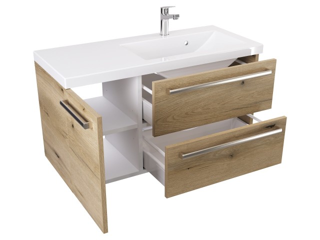 Szafka Wisząca Z Umywalką ATHD 90 cm D Prawa - Dąb Evoke Coast Mat - Uchwyty Stal Szczotkowana