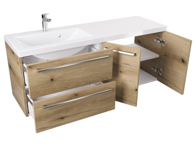 Szafka Wisząca Z Umywalką ATHD 120 cm SD Lewa - Dąb Evoke Coast Mat - Uchwyty Stal Szczotkowana