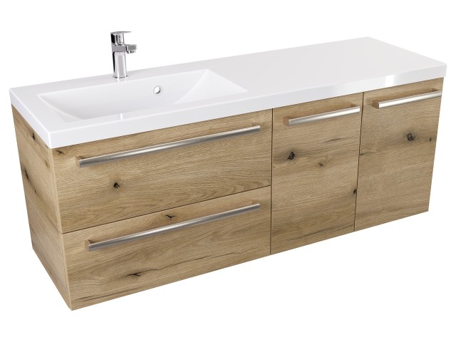 Szafka Wisząca Z Umywalką ATHD 120 cm SD Lewa - Dąb Evoke Coast Mat - Uchwyty Stal Szczotkowana