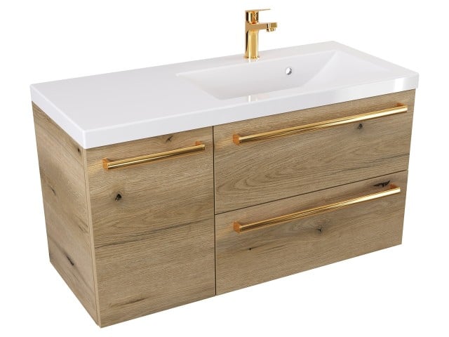 Szafka Wisząca Z Umywalką ATHD 90 cm D Prawa - Dąb Evoke Coast Mat - Uchwyty Złote Polerowane