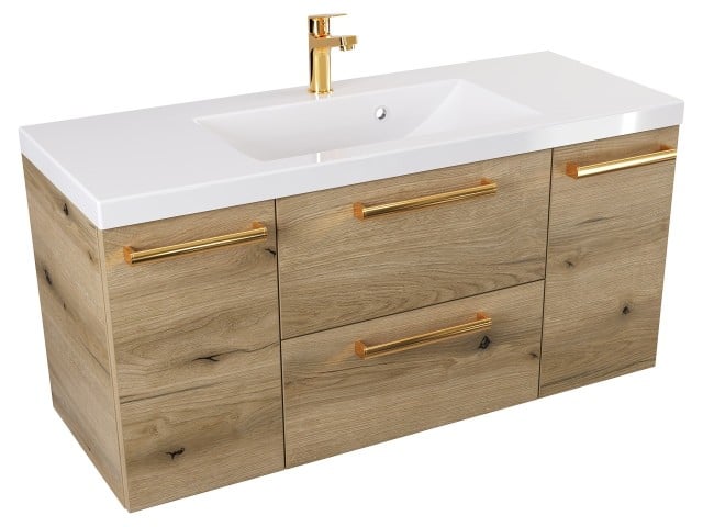 Szafka Wisząca Z Umywalką ATHD 100 cm D - Dąb Evoke Coast Mat - Uchwyty Złote Polerowane Szafka Wisząca Z Umywalką ATHD 100 cm D - Dąb Evoke Coast Mat - Uchwyty Złote Polerowane