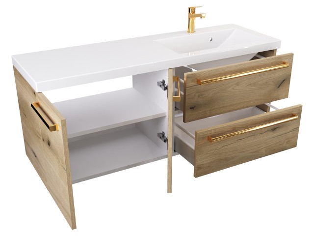 Szafka Wisząca Z Umywalką ATHD 120 cm DS Prawa - Dąb Evoke Coast Mat - Uchwyty Złote Polerowane