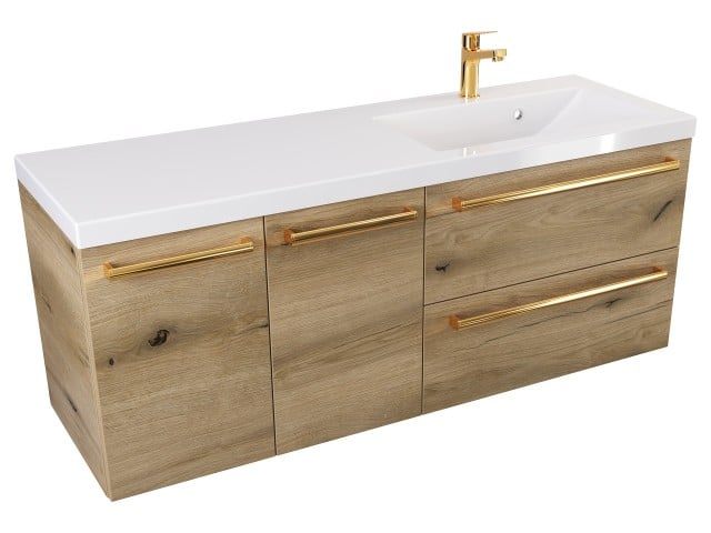 Szafka Wisząca Z Umywalką ATHD 120 cm DS Prawa - Dąb Evoke Coast Mat - Uchwyty Złote Polerowane Szafka Wisząca Z Umywalką ATHD 120 cm DS Prawa - Dąb Evoke Coast Mat - Uchwyty Złote Polerowane