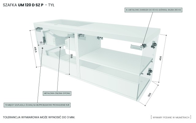 Szafka Wisząca Z Umywalką ATHD 120 cm DS Prawa - Dąb Evoke Coast Mat - Uchwyty Złote Polerowane