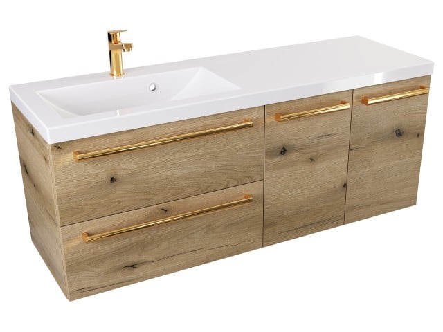 Szafka Wisząca Z Umywalką ATHD 120 cm SD Lewa - Dąb Evoke Coast Mat - Uchwyty Złote Polerowane Szafka Wisząca Z Umywalką ATHD 120 cm SD Lewa - Dąb Evoke Coast Mat - Uchwyty Złote Polerowane