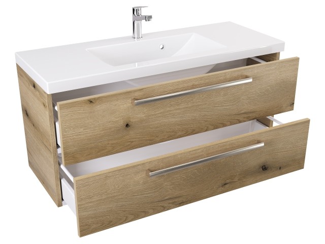 Szafka Wisząca Z Umywalką ATHD 100 cm - Dąb Evoke Coast Mat - Uchwyty Stal Szczotkowana