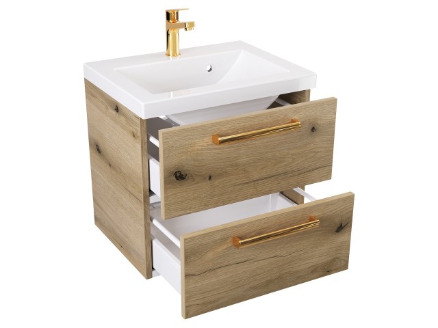 Szafka Wisząca Z Umywalką ATHD 50 cm - Dąb Evoke Coast Mat - Uchwyty Złote Polerowane