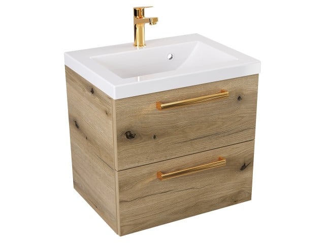 Szafka Wisząca Z Umywalką ATHD 50 cm - Dąb Evoke Coast Mat - Uchwyty Złote Polerowane