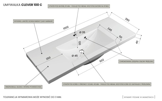 Szafka Wisząca Z Umywalką ATHD 100 cm - Dąb Evoke Coast Mat - Uchwyty Złote Polerowane