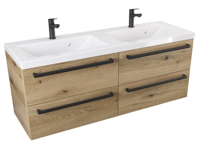 Szafka Wisząca Z Umywalką ATHD 120 cm DUO - Dąb Evoke Coast Mat - Uchwyty Czarne Matowe Szafka Wisząca Z Umywalką ATHD 120 cm DUO - Dąb Evoke Coast Mat - Uchwyty Czarne Matowe