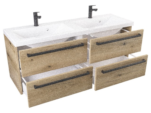 Szafka Wisząca Z Umywalką ATHD 120 cm DUO - Dąb Evoke Coast Mat - Uchwyty Czarne Matowe