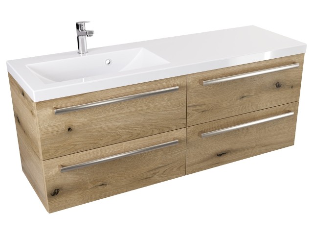 Szafka Wisząca Z Umywalką ATHD 120 cm S Lewa - Dąb Evoke Coast Mat - Uchwyty Stal Szczotkowana