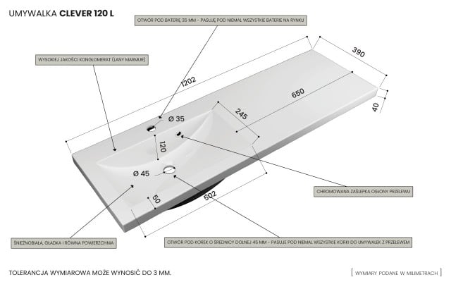 Szafka Wisząca Z Umywalką ATHD 120 cm S Lewa - Dąb Evoke Coast Mat - Uchwyty Stal Szczotkowana