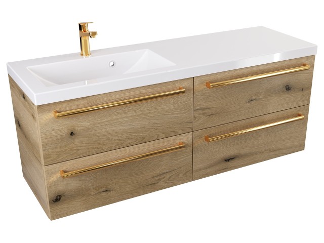 Szafka Wisząca Z Umywalką ATHD 120 cm S Lewa - Dąb Evoke Coast Mat - Uchwyty Złote Polerowane Szafka Wisząca Z Umywalką ATHD 120 cm S Lewa - Dąb Evoke Coast Mat - Uchwyty Złote Polerowane