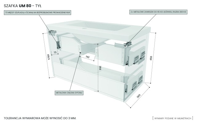 Szafka Wisząca Z Umywalką ATHD 80 cm - Dąb Evoke Coast Mat - Uchwyty Złote Polerowane