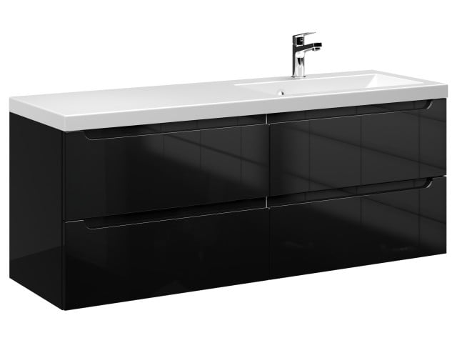 Szafka Wisząca Z Umywalką ETH 120 cm S Prawa - Czarny Wysoki Połysk Szafka Wisząca Z Umywalką ETH 120 cm S Prawa - Czarny Wysoki Połysk