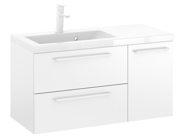 Szafka Wisząca Z Umywalką RON 90 cm D Lewa - Biały Mat - Uchwyty Białe Matowe Szafka Wisząca Z Umywalką RON 90 cm D Lewa - Biały Mat - Uchwyty Białe Matowe