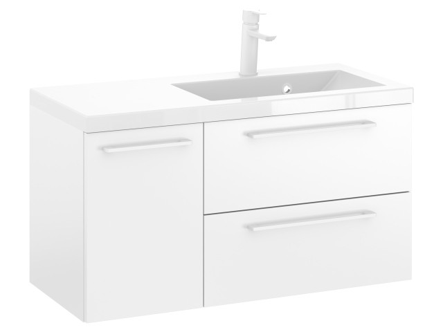 Szafka Wisząca Z Umywalką RON 90 cm D Prawa - Biały Mat - Uchwyty Białe Matowe Szafka Wisząca Z Umywalką RON 90 cm D Prawa - Biały Mat - Uchwyty Białe Matowe
