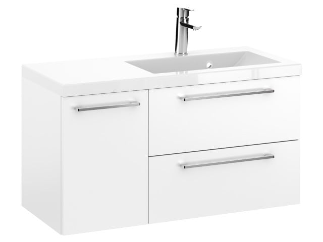 Szafka Wisząca Z Umywalką RON 90 cm D Prawa - Biały Mat - Uchwyty Chromowane Szafka Wisząca Z Umywalką RON 90 cm D Prawa - Biały Mat - Uchwyty Chromowane