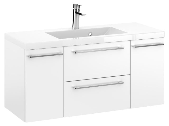 Szafka Wisząca Z Umywalką RON 100 cm D - Biały Mat - Uchwyty Chromowane Szafka Wisząca Z Umywalką RON 100 cm D - Biały Mat - Uchwyty Chromowane