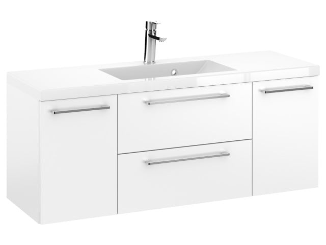 Szafka Wisząca Z Umywalką RON 120 cm D - Biały Mat - Uchwyty Chromowane Szafka Wisząca Z Umywalką RON 120 cm D - Biały Mat - Uchwyty Chromowane