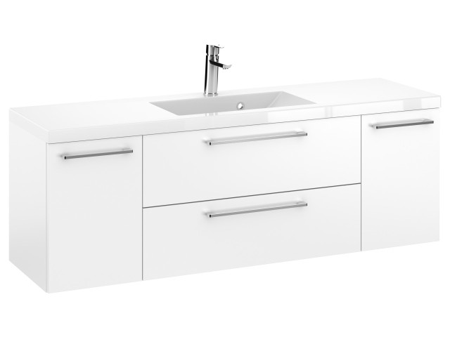 Szafka Wisząca Z Umywalką RON 140 cm D - Biały Mat - Uchwyty Chromowane Szafka Wisząca Z Umywalką RON 140 cm D - Biały Mat - Uchwyty Chromowane