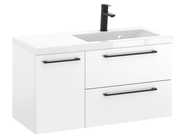Szafka Wisząca Z Umywalką RON 90 cm D Prawa - Biały Mat - Uchwyty Czarne Matowe Szafka Wisząca Z Umywalką RON 90 cm D Prawa - Biały Mat - Uchwyty Czarne Matowe