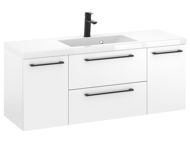 Szafka Wisząca Z Umywalką RON 120 cm D - Biały Mat - Uchwyty Czarne Matowe Szafka Wisząca Z Umywalką RON 120 cm D - Biały Mat - Uchwyty Czarne Matowe