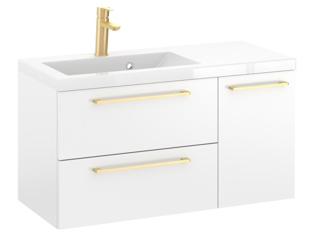 Szafka Wisząca Z Umywalką RON 90 cm D Lewa - Biały Mat - Uchwyty Złote Szczotkowane Szafka Wisząca Z Umywalką RON 90 cm D Lewa - Biały Mat - Uchwyty Złote Szczotkowane