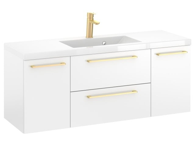 Szafka Wisząca Z Umywalką RON 120 cm D - Biały Mat - Uchwyty Złote Szczotkowane Szafka Wisząca Z Umywalką RON 120 cm D - Biały Mat - Uchwyty Złote Szczotkowane