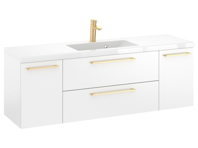 Szafka Wisząca Z Umywalką RON 140 cm D - Biały Mat - Uchwyty Złote Szczotkowane Szafka Wisząca Z Umywalką RON 140 cm D - Biały Mat - Uchwyty Złote Szczotkowane