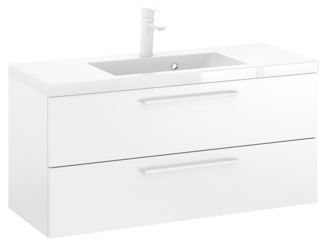 Szafka Wisząca Z Umywalką RON 100 cm - Biały Mat - Uchwyty Białe Matowe Szafka Wisząca Z Umywalką RON 100 cm - Biały Mat - Uchwyty Białe Matowe