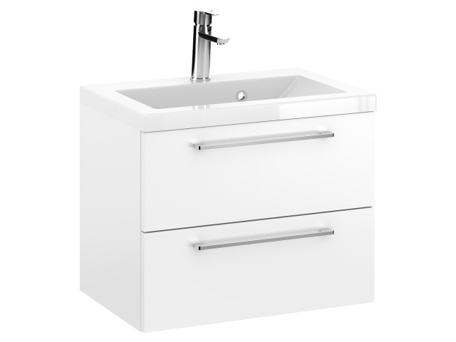 Szafka Wisząca Z Umywalką RON 60 cm - Biały Mat - Uchwyty Chromowane