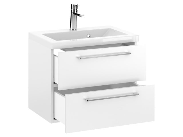 Szafka Wisząca Z Umywalką RON 60 cm - Biały Mat - Uchwyty Chromowane