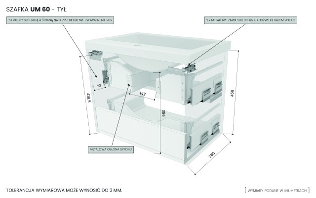 Szafka Wisząca Z Umywalką RON 60 cm - Biały Mat - Uchwyty Chromowane