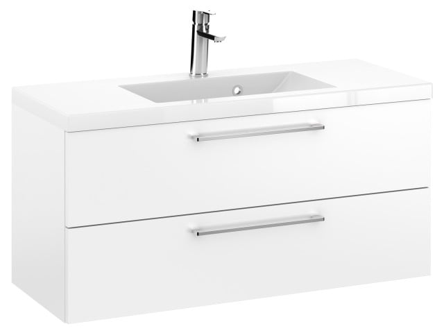 Szafka Wisząca Z Umywalką RON 100 cm - Biały Mat - Uchwyty Chromowane Szafka Wisząca Z Umywalką RON 100 cm - Biały Mat - Uchwyty Chromowane