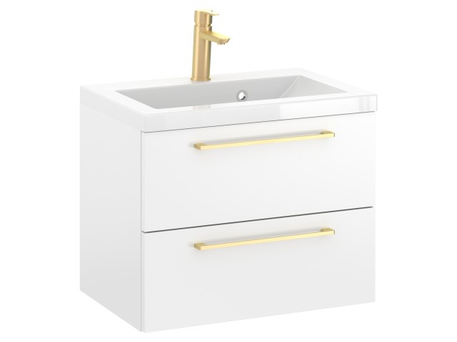 Szafka Wisząca Z Umywalką RON 60 cm - Biały Mat - Uchwyty Złote Szczotkowane