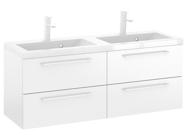 Szafka Wisząca Z Umywalką RON 120 cm DUO - Biały Mat - Uchwyty Białe Matowe