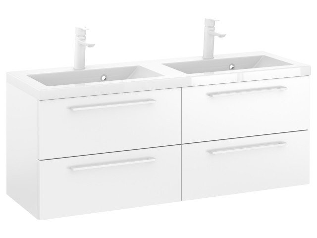Szafka Wisząca Z Umywalką RON 120 cm DUO - Biały Mat - Uchwyty Białe Matowe Szafka Wisząca Z Umywalką RON 120 cm DUO - Biały Mat - Uchwyty Białe Matowe