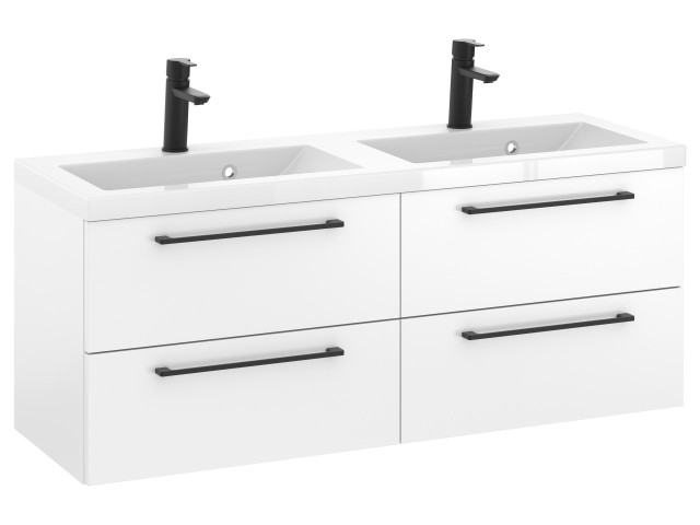 Szafka Wisząca Z Umywalką RON 120 cm DUO - Biały Mat - Uchwyty Czarne Matowe Szafka Wisząca Z Umywalką RON 120 cm DUO - Biały Mat - Uchwyty Czarne Matowe