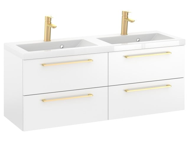 Szafka Wisząca Z Umywalką RON 120 cm DUO - Biały Mat - Uchwyty Złote Szczotkowane Szafka Wisząca Z Umywalką RON 120 cm DUO - Biały Mat - Uchwyty Złote Szczotkowane