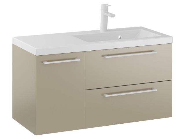 Szafka Wisząca Z Umywalką RON 90 cm D Prawa - Cappuccino Mat - Uchwyty Białe Matowe Szafka Wisząca Z Umywalką RON 90 cm D Prawa - Cappuccino Mat - Uchwyty Białe Matowe