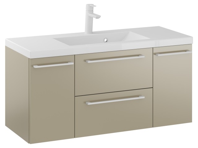 Szafka Wisząca Z Umywalką RON 100 cm D - Cappuccino Mat - Uchwyty Białe Matowe Szafka Wisząca Z Umywalką RON 100 cm D - Cappuccino Mat - Uchwyty Białe Matowe
