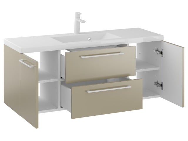 Szafka Wisząca Z Umywalką RON 120 cm D - Cappuccino Mat - Uchwyty Białe Matowe