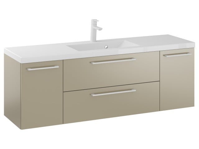 Szafka Wisząca Z Umywalką RON 140 cm D - Cappuccino Mat - Uchwyty Białe Matowe