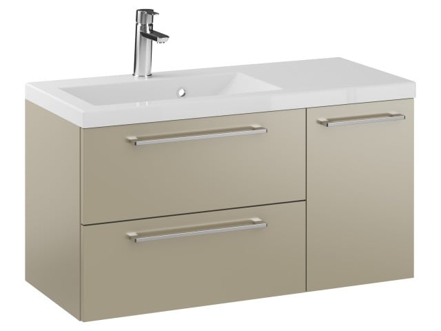 Szafka Wisząca Z Umywalką RON 90 cm D Lewa - Cappuccino Mat - Uchwyty Chromowane