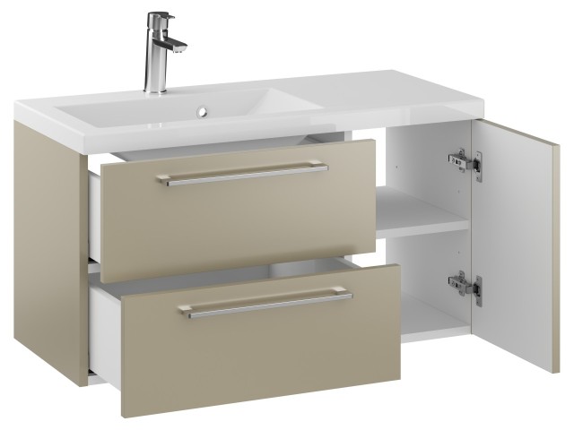 Szafka Wisząca Z Umywalką RON 90 cm D Lewa - Cappuccino Mat - Uchwyty Chromowane